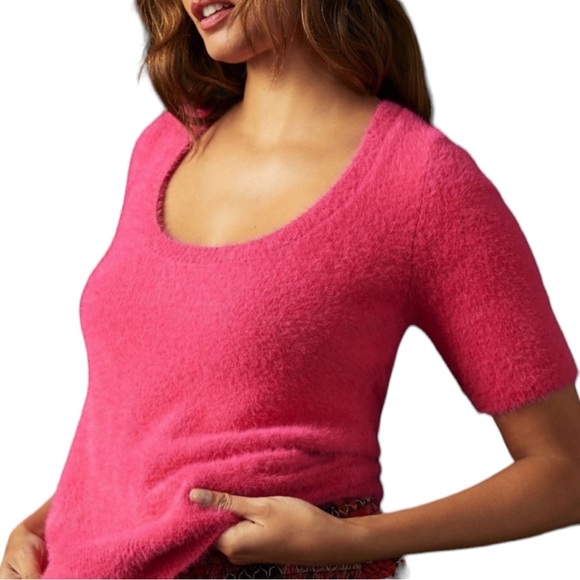 Anthropologie Maeve Rona Eyelash Sweater Tee Fuzzy - Picture 5 of 9